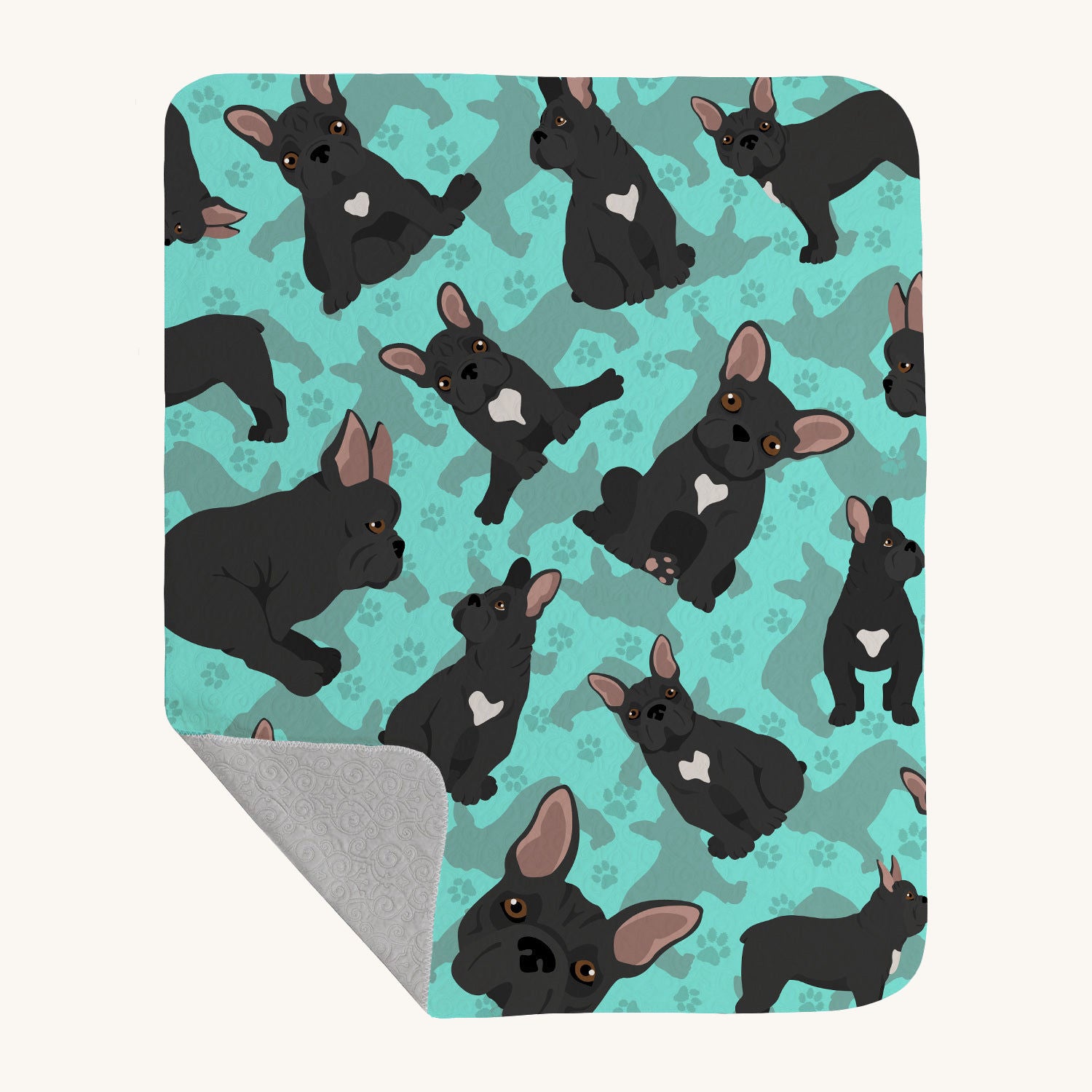 Hand-illustrated French Bulldog Black Quilted Throw Blanket