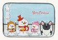 Hand-illustrated French Bulldog Christmas Carolers Dish Drying Mat