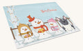 Hand-illustrated French Bulldog Christmas Carolers Glass Cutting Board