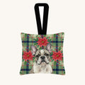 Hand-illustrated French Bulldog Christmas Poinsettias Fabric Ornament