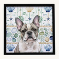 Hand-illustrated French Bulldog Coastal Sea Glass Framed Metal Print