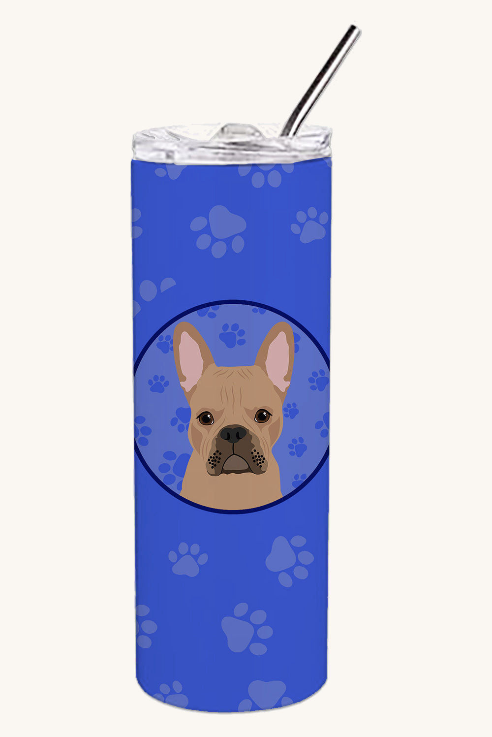 Hand-illustrated French Bulldog Cream Skinny Tumbler