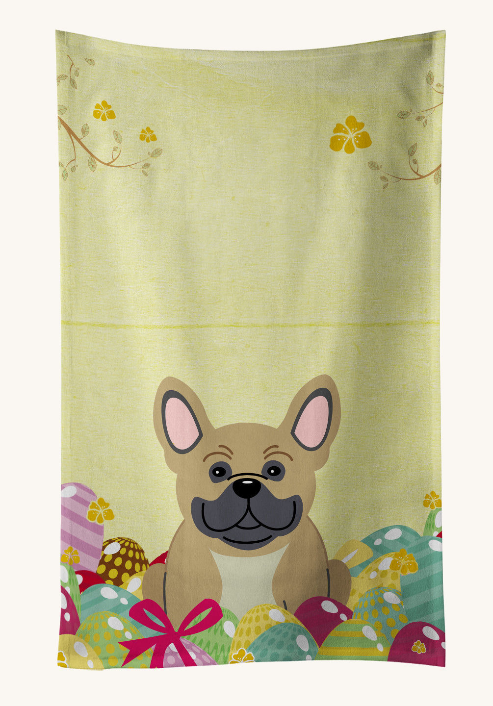 Hand-illustrated French Bulldog Easter Eggs Kitchen Towel