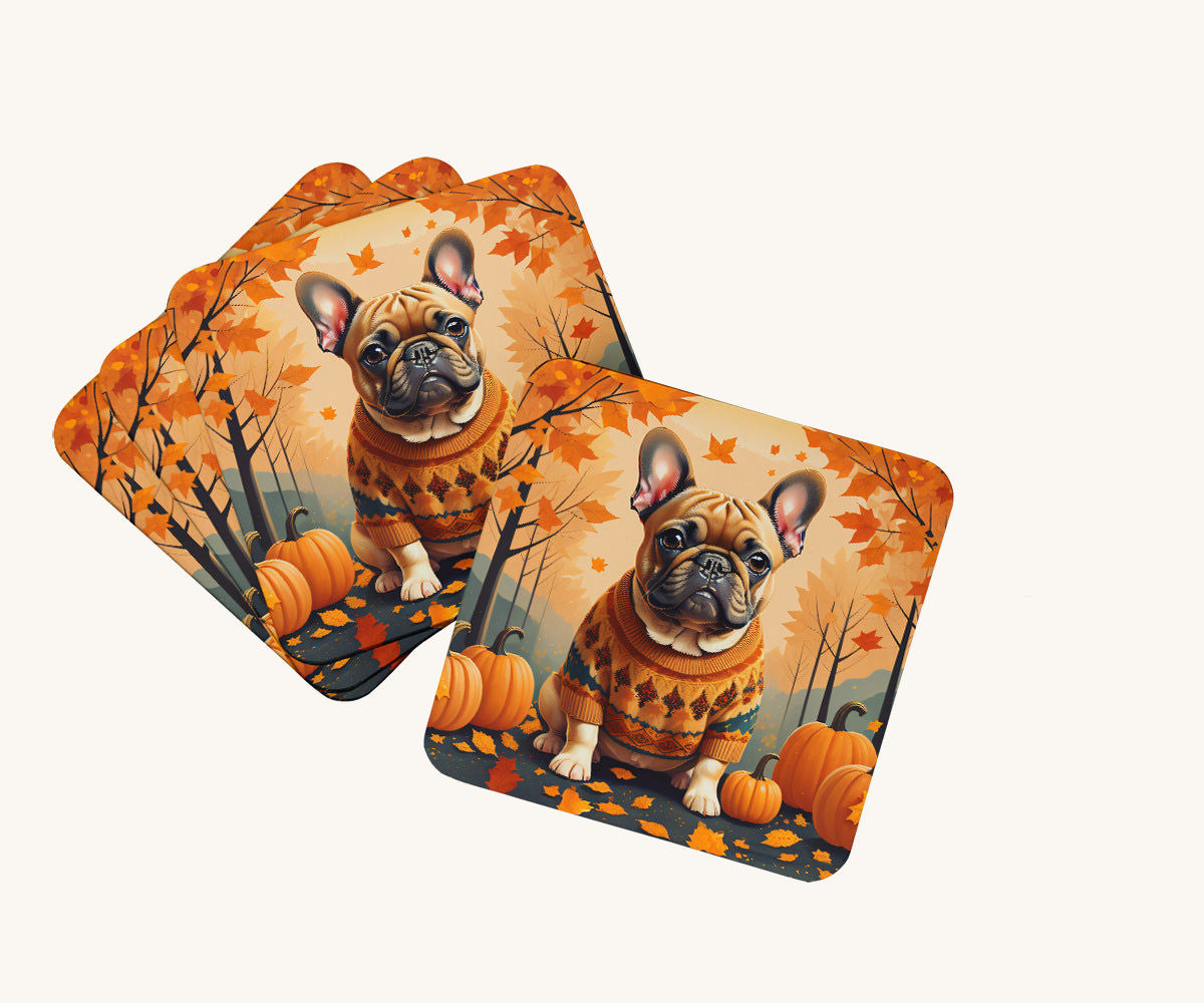 Hand-illustrated French Bulldog Fall Coaster Set
