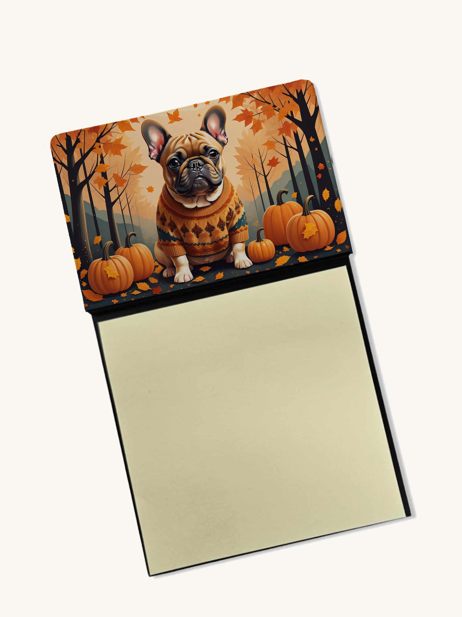 Hand-illustrated French Bulldog Fall Sticky Note Holder
