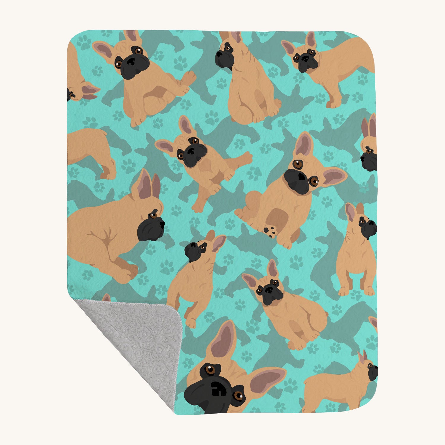 Hand-illustrated French Bulldog Fawn Quilted Throw Blanket