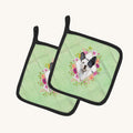 Hand-illustrated French Bulldog Green Flowers Pot Holder Set