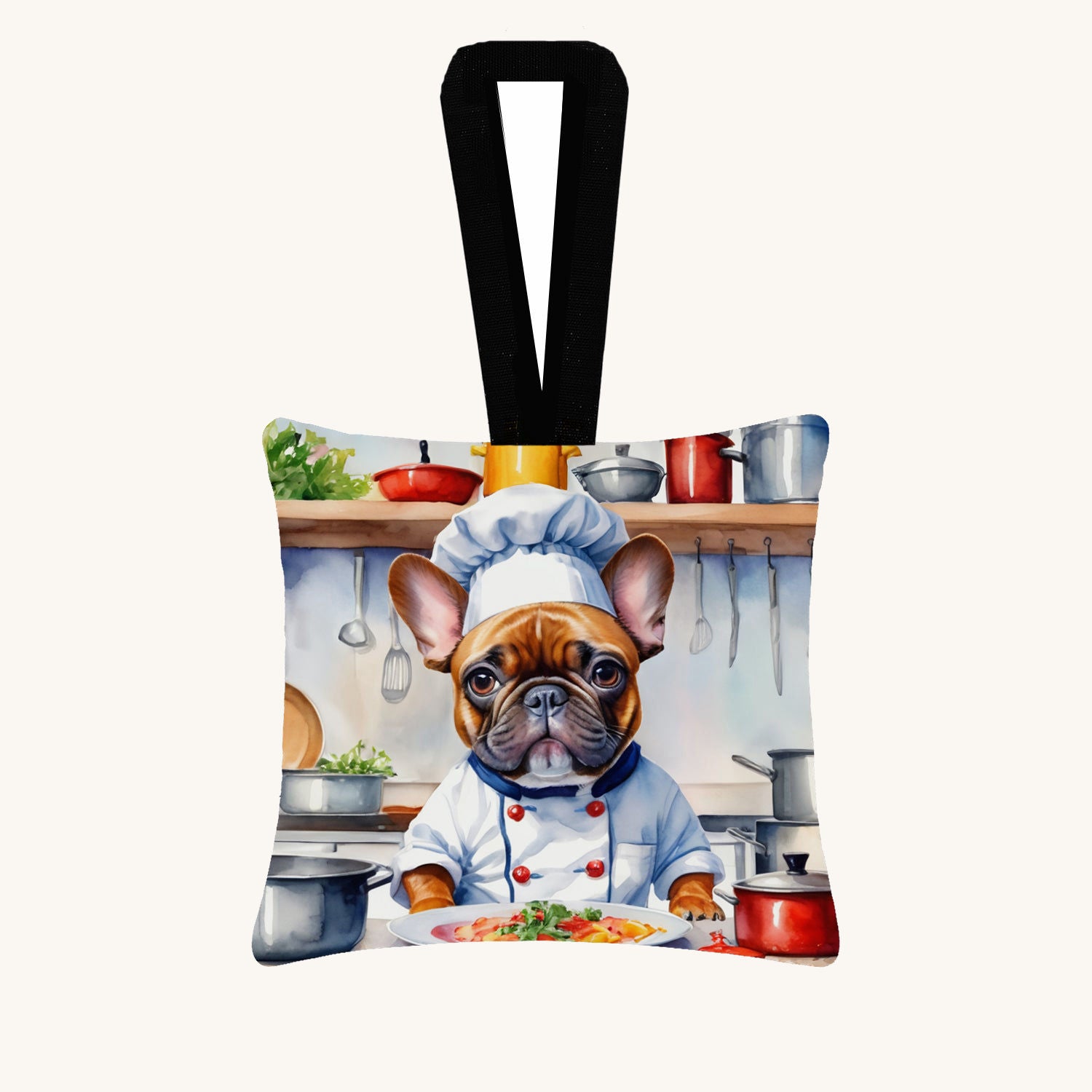 Hand-illustrated French Bulldog The Chef Fabric Ornament