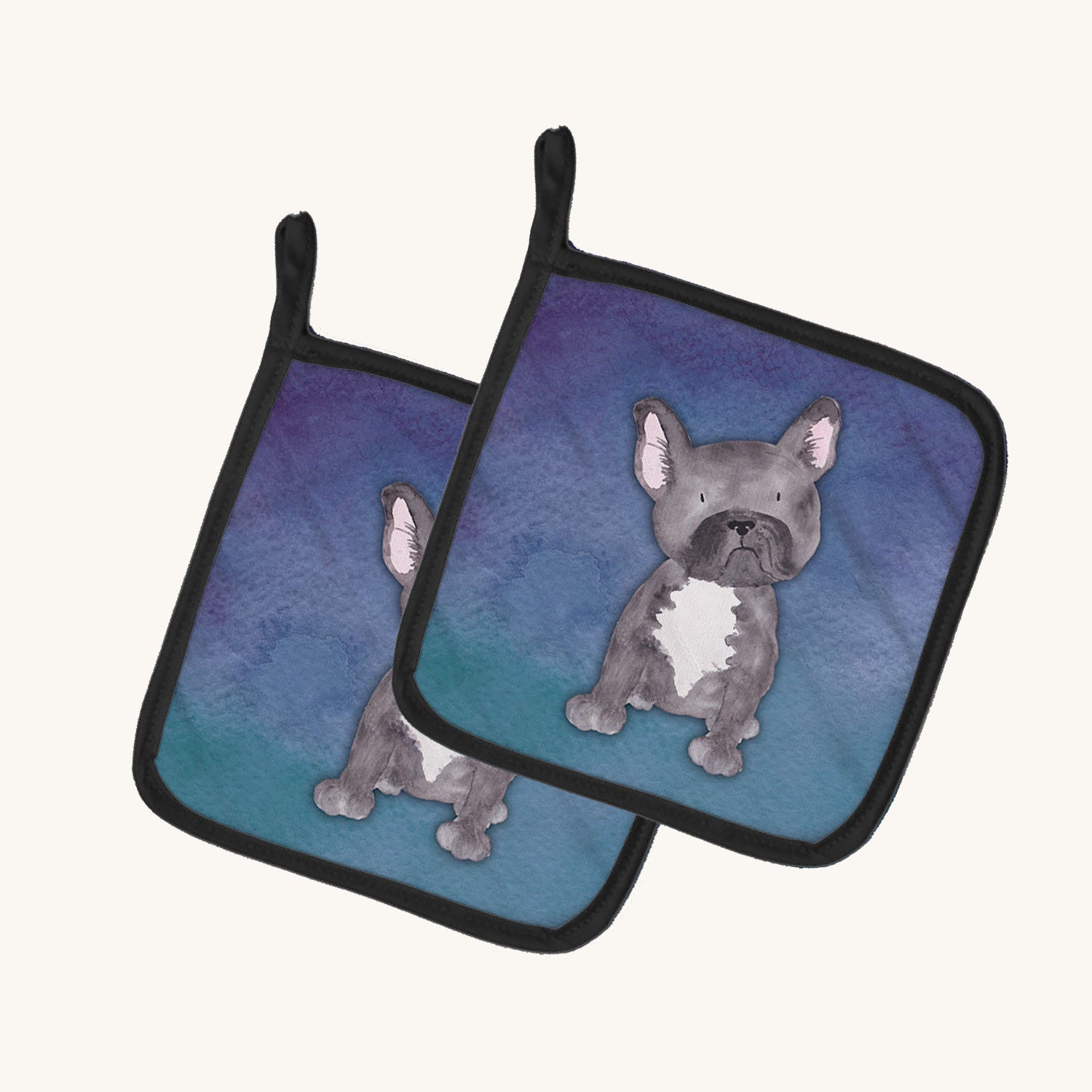 Hand-illustrated French Bulldog Watercolor Pot Holder Set