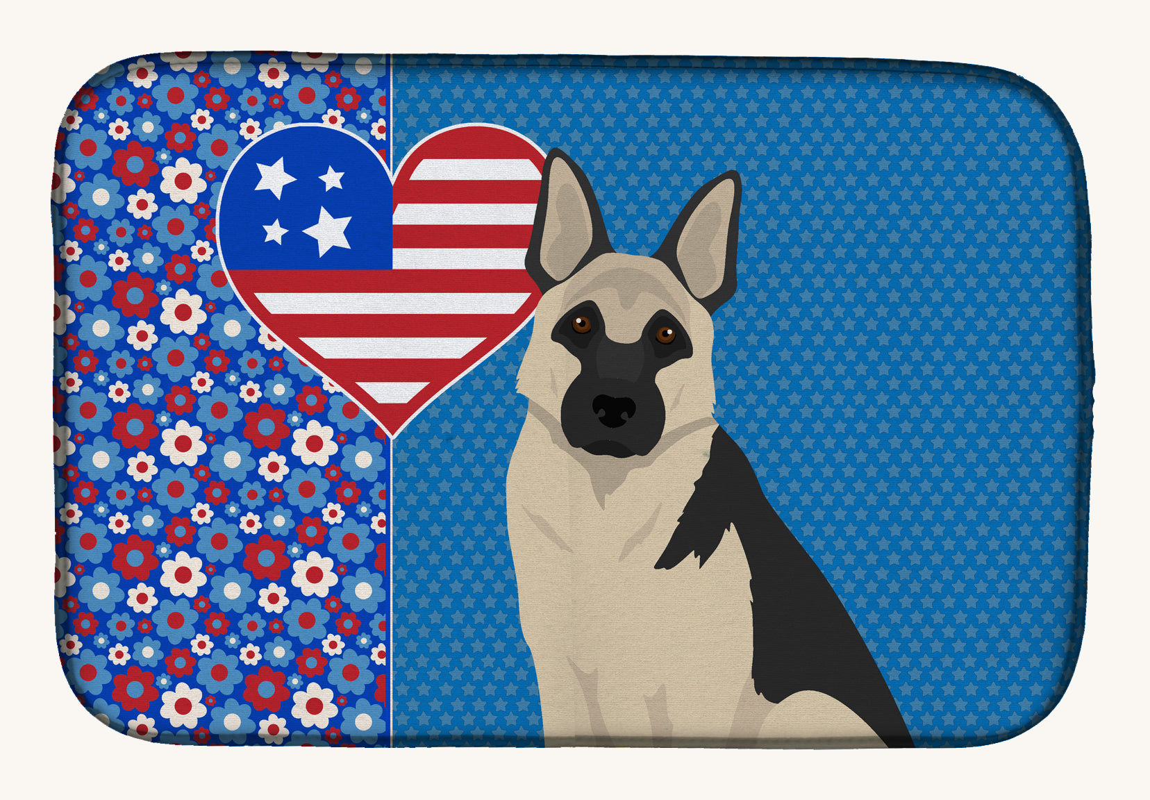 Hand-illustrated German Shepherd Black and Silver Dish Drying Mat