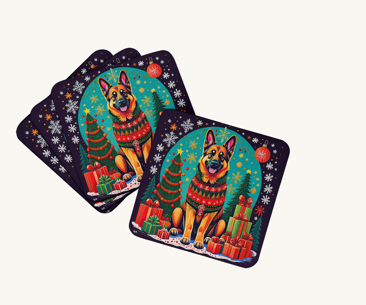 Hand-illustrated German Shepherd Christmas Coasters