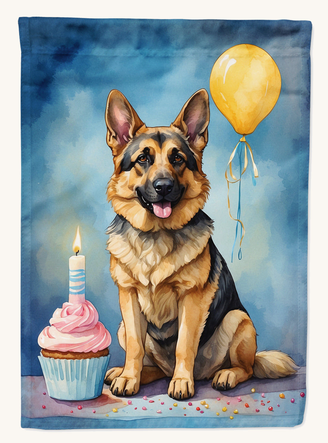 Hand-illustrated German Shepherd Happy Birthday House Flag