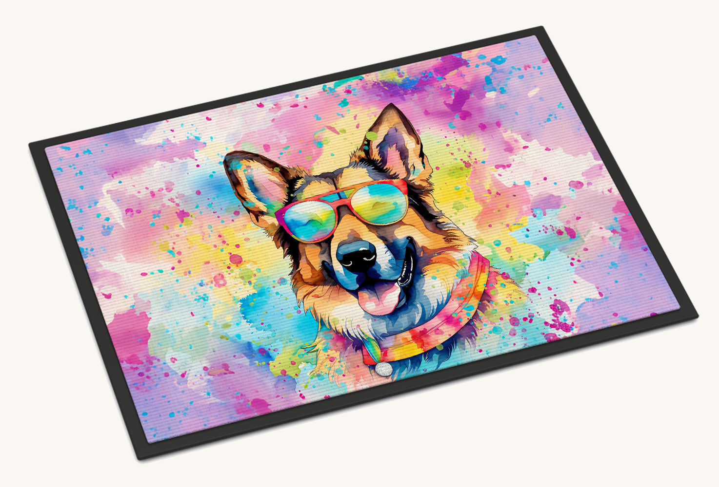Hand-illustrated German Shepherd Hippie Dawg Doormat