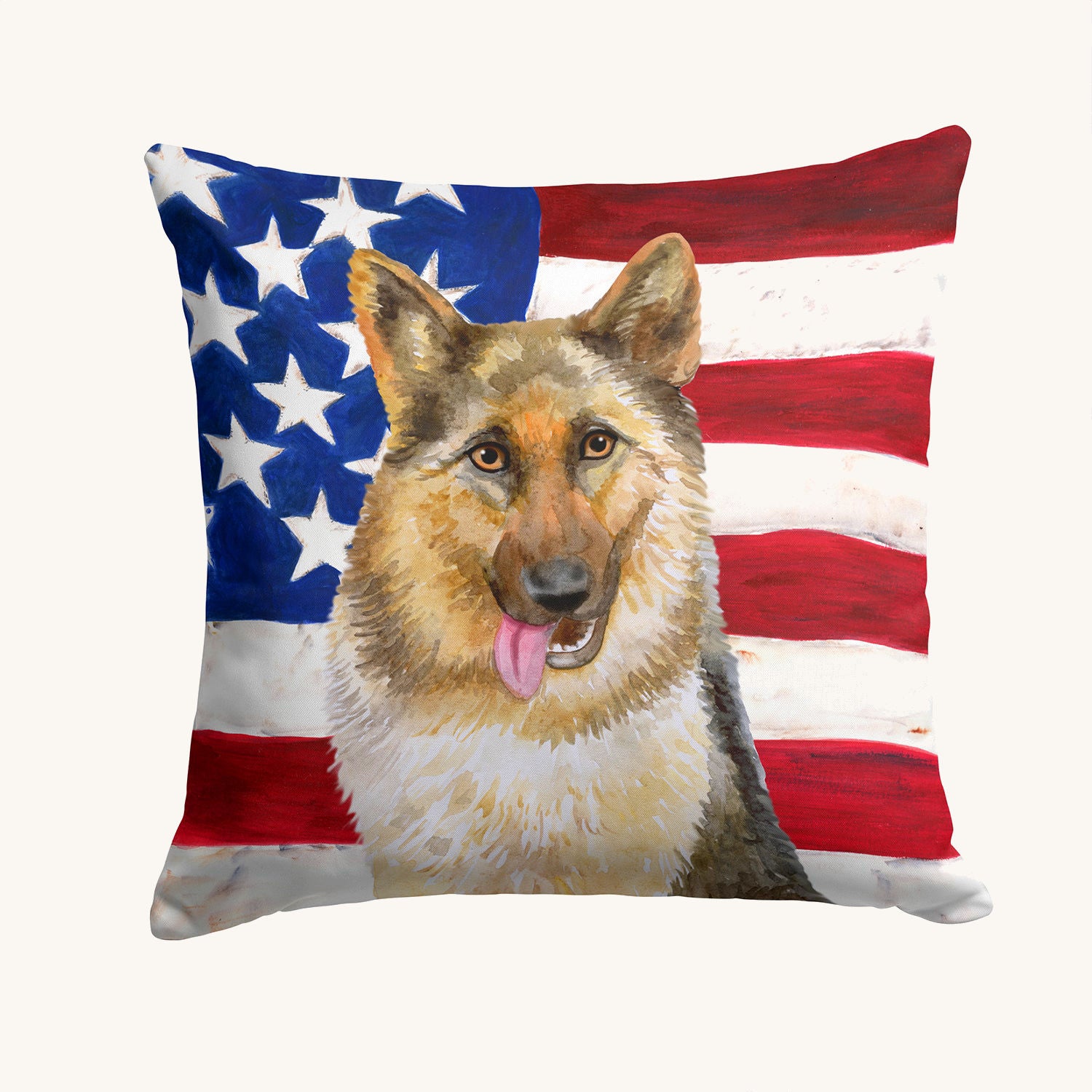 Hand-illustrated German Shepherd Patriotic Throw Pillow