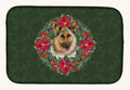 Hand-illustrated German Shepherd Poinsettia Wreath Dish Drying Mat