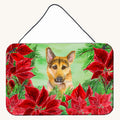 Hand-illustrated German Shepherd Poinsettias Aluminum Wall Sign