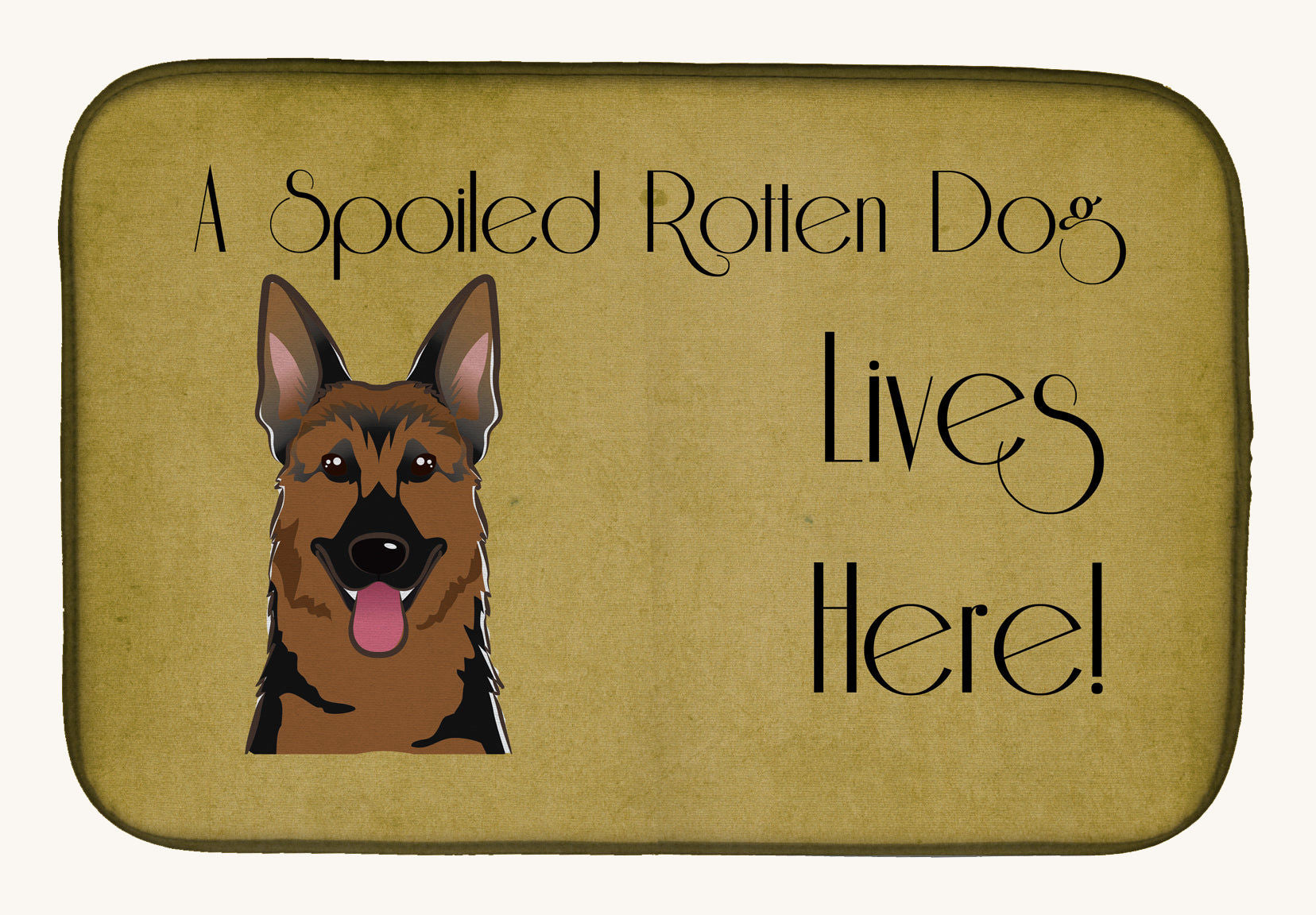 Hand-illustrated German Shepherd Spoiled Dog Lives Here Dish Drying Mat