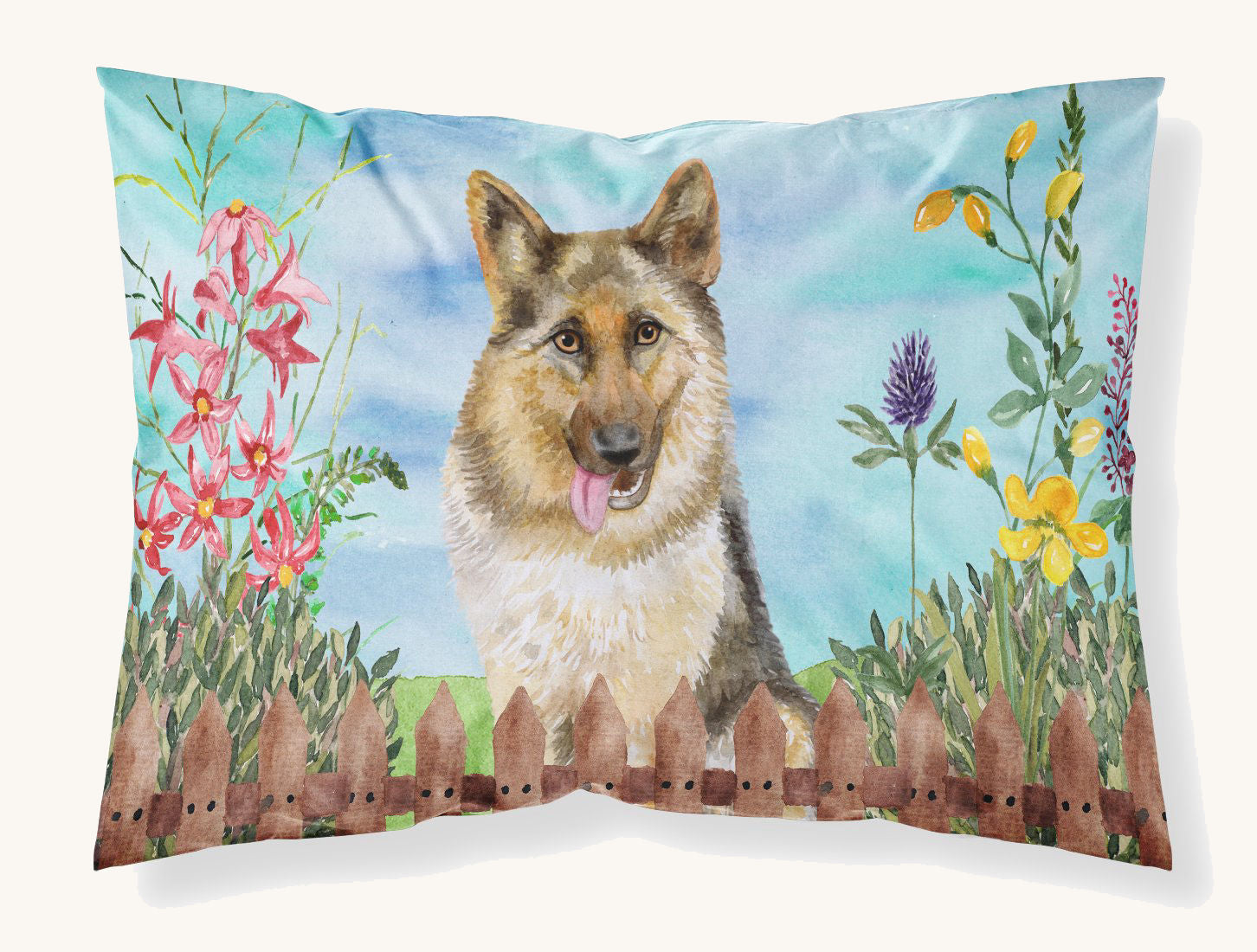 Hand-illustrated German Shepherd Spring Pillowcase