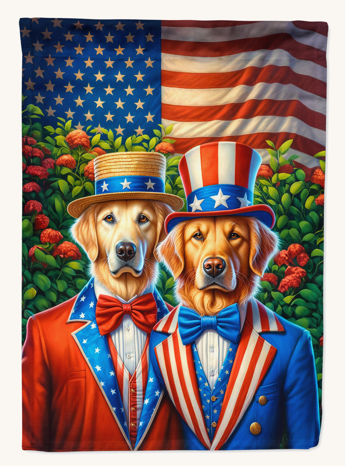 Hand-illustrated Golden Retriever All American Garden Flag