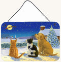 Hand-illustrated Golden Retriever and Kittens Watching Santa Sign