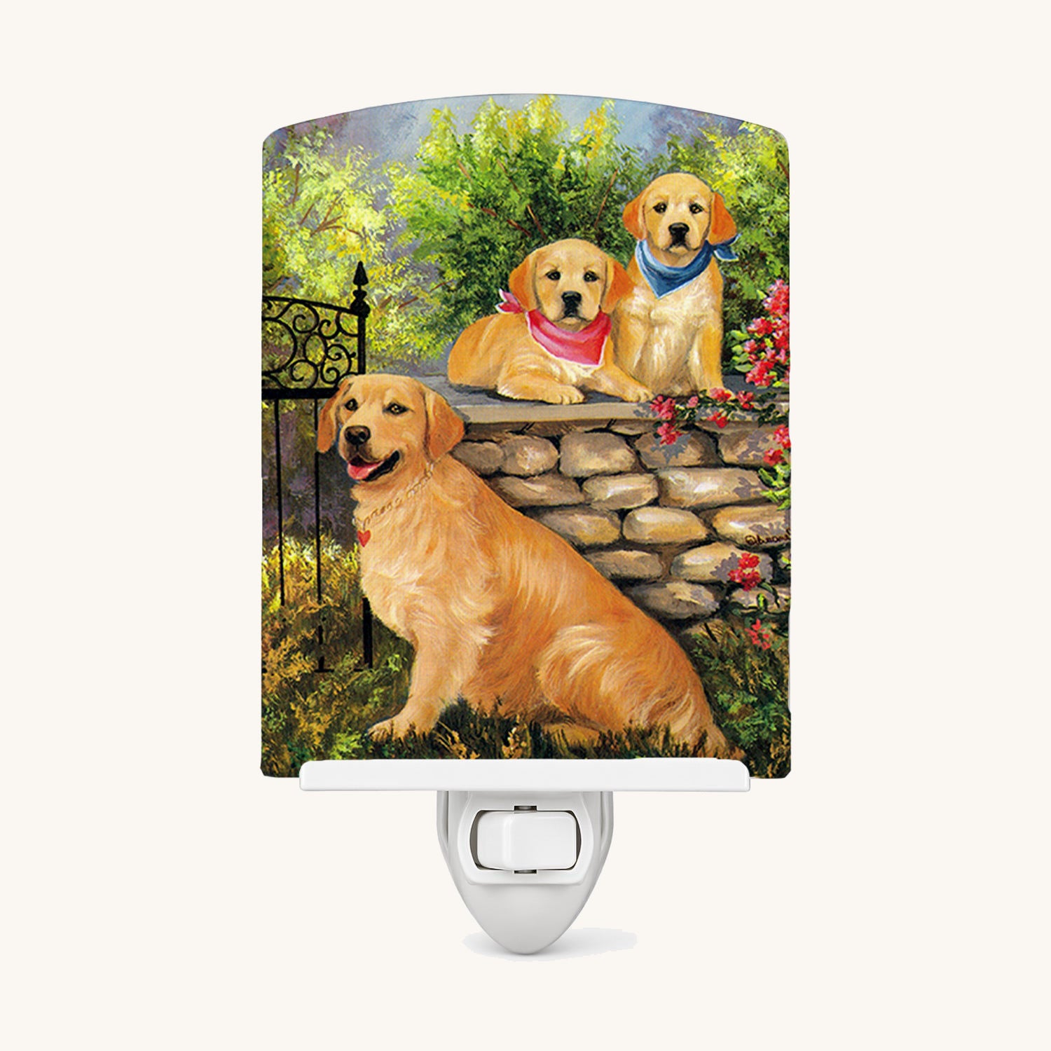 Hand-illustrated Golden Retriever at the Gate Ceramic Night Light