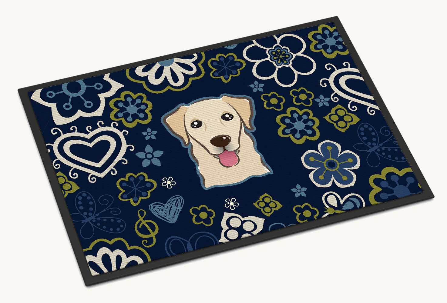 Hand-illustrated Golden Retriever Blue Flowers Doormat