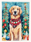 Hand-illustrated Golden Retriever Christmas House Flag