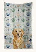 Hand-illustrated Golden Retriever Coastal Sea Glass Kitchen Towel
