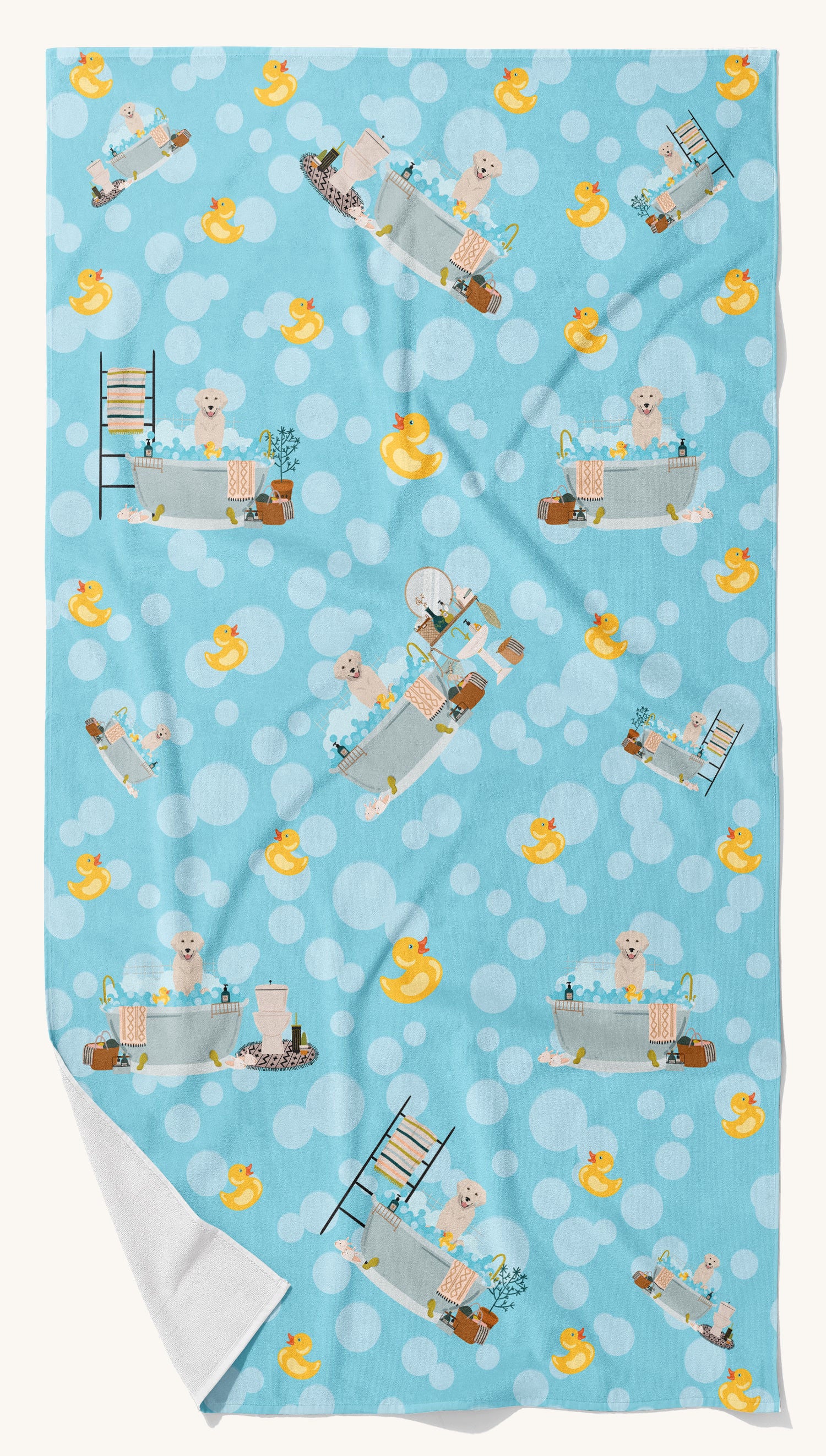 Hand-illustrated Golden Retriever Cream Bath Towel