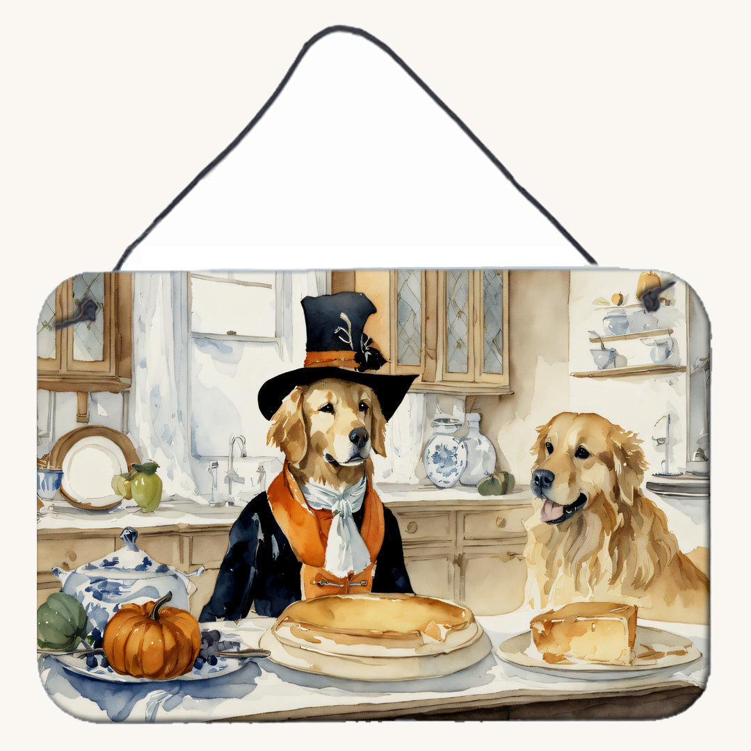 Hand-illustrated Golden Retriever Fall Pumpkins Aluminum Sign