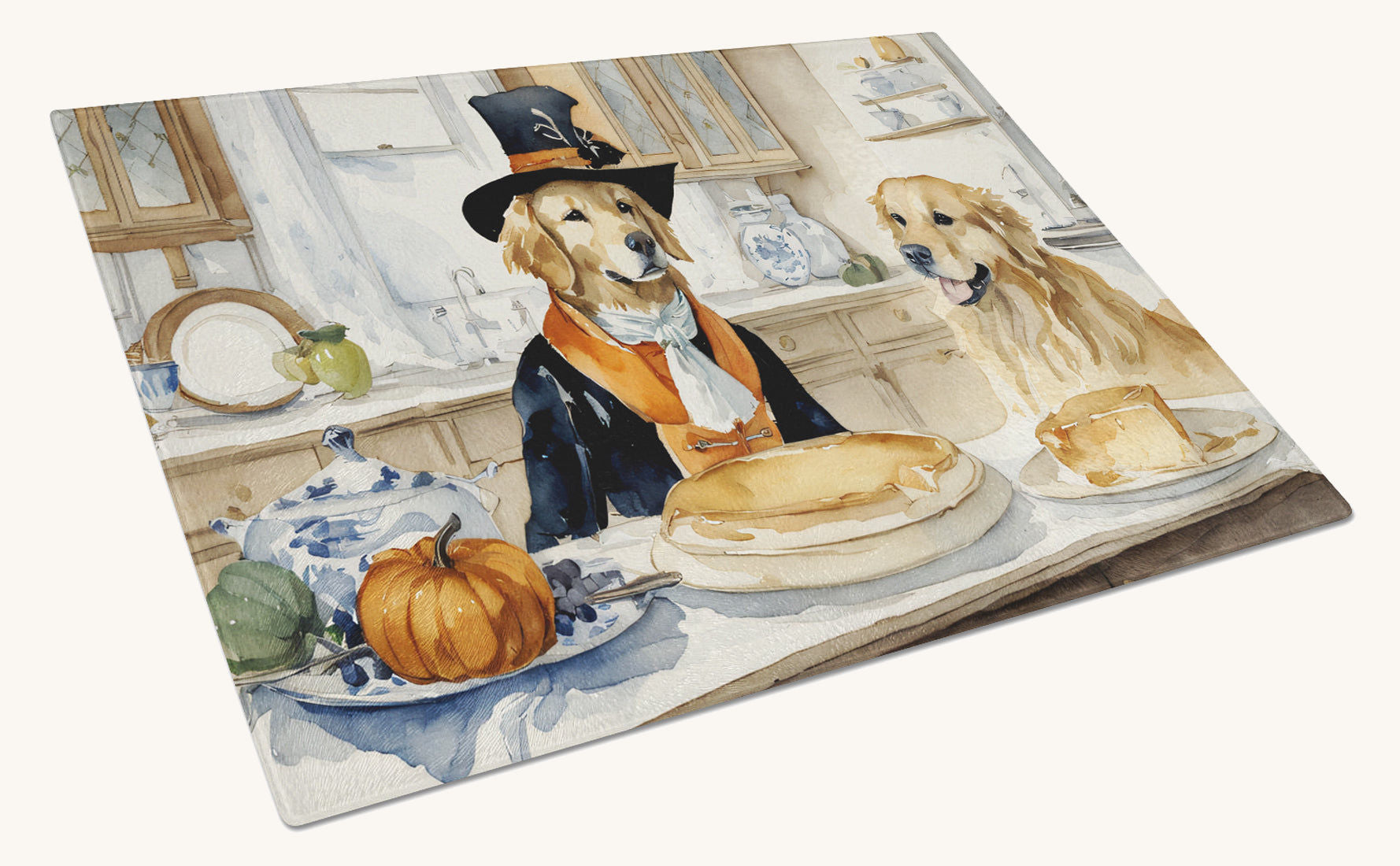 Hand-illustrated Golden Retriever Fall Pumpkins Cutting Board