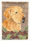 Hand-illustrated Golden Retriever Faux Burlap Pine Cones Garden Flag