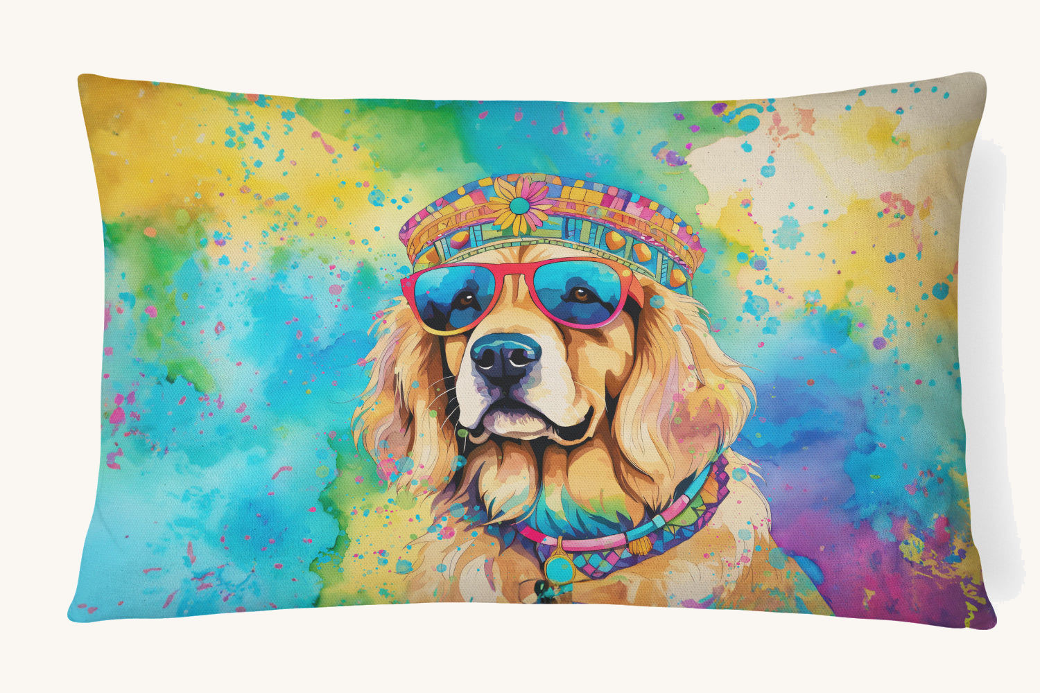 Hand-illustrated Golden Retriever Hippie Dawg Throw Pillow