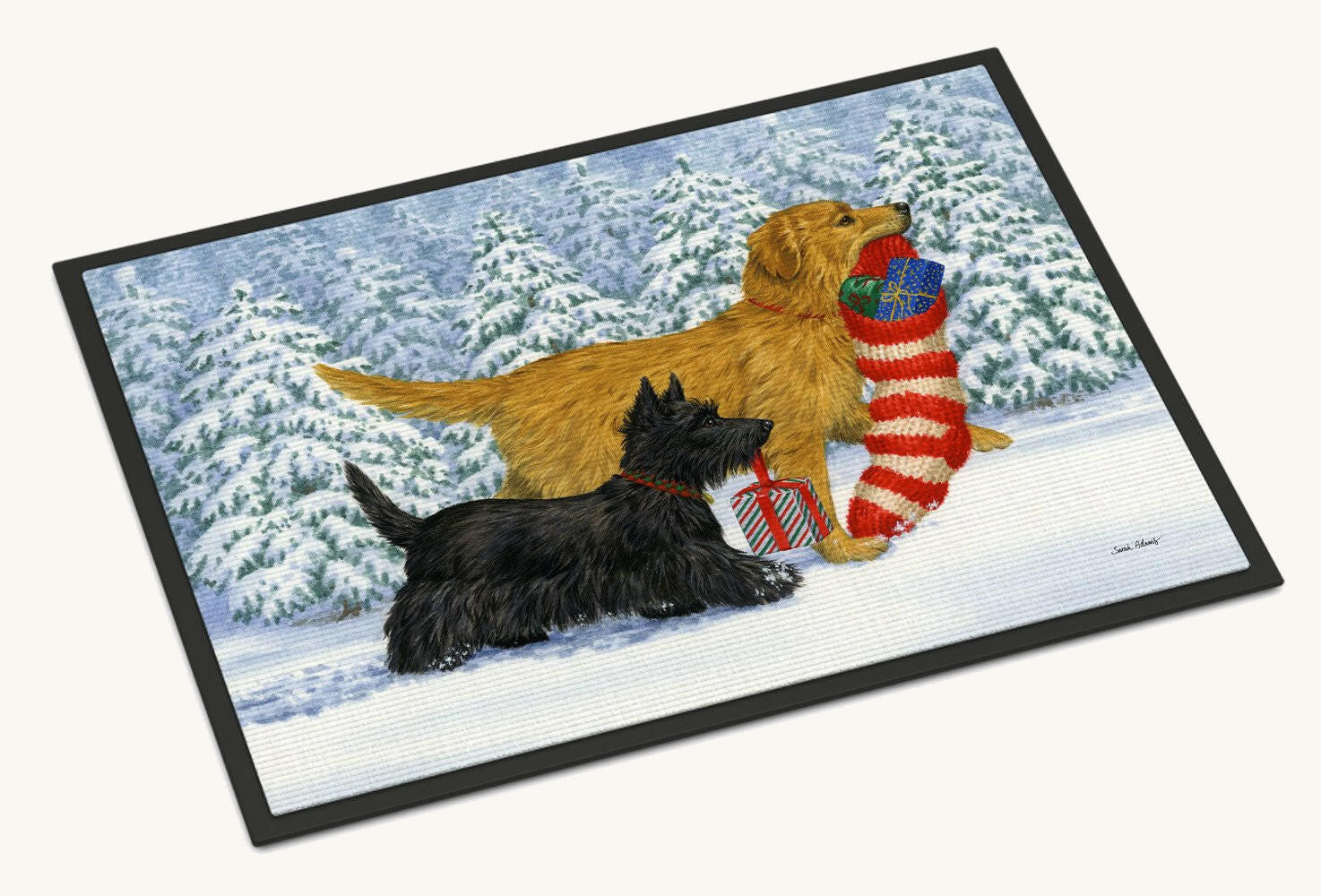 Hand-illustrated Golden Retriever Keep Up There Scottie Doormat