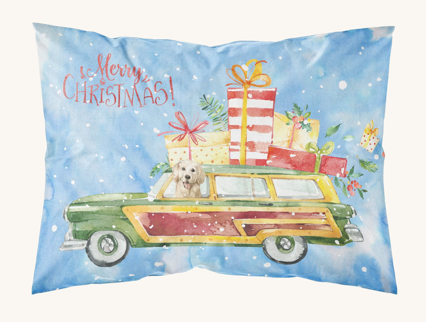 Hand-illustrated Golden Retriever Merry Christmas Pillowcase
