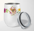 Hand-illustrated Golden Retriever Pink Flowers Stemless Wine Tumbler