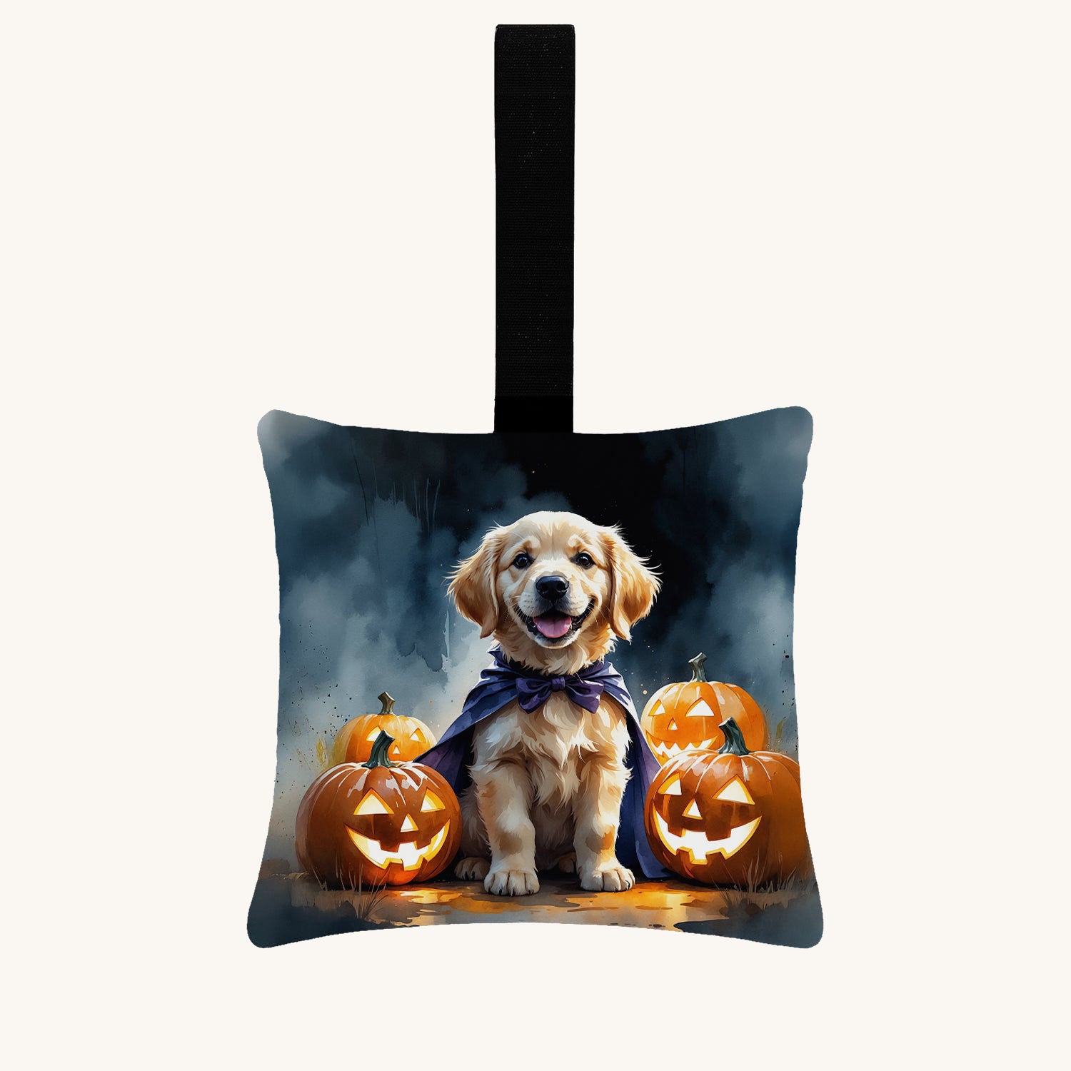 Hand-illustrated Golden Retriever Puppy Halloween Hanging Ornament