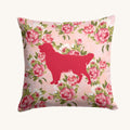 Hand-illustrated Golden Retriever Shabby Chic Pink Roses Throw Pillow