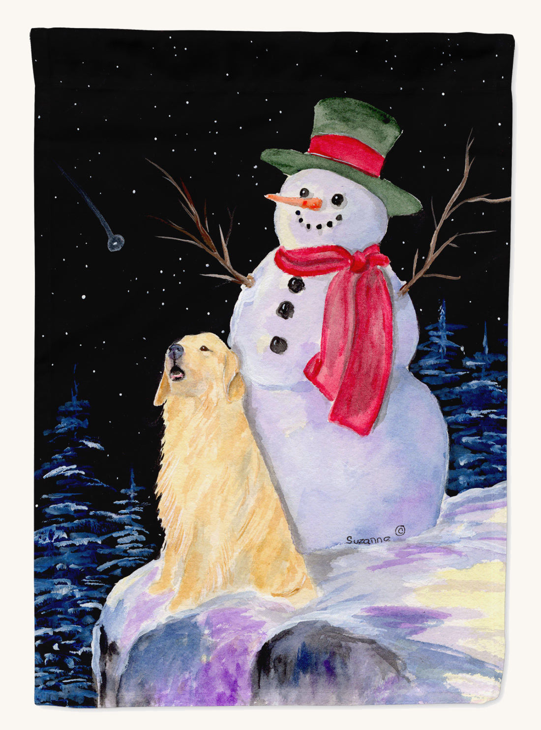 Hand-illustrated Golden Retriever Snowman Canvas Wall Art