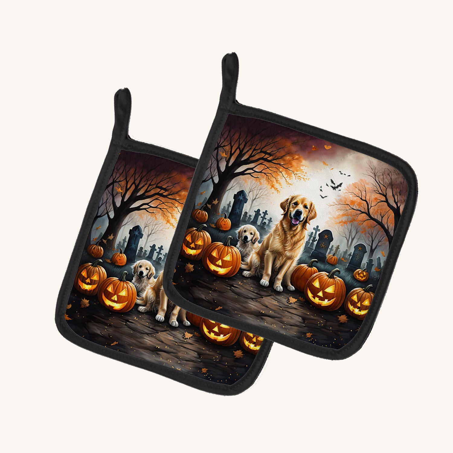 Hand-illustrated Golden Retriever Spooky Halloween Pot Holders