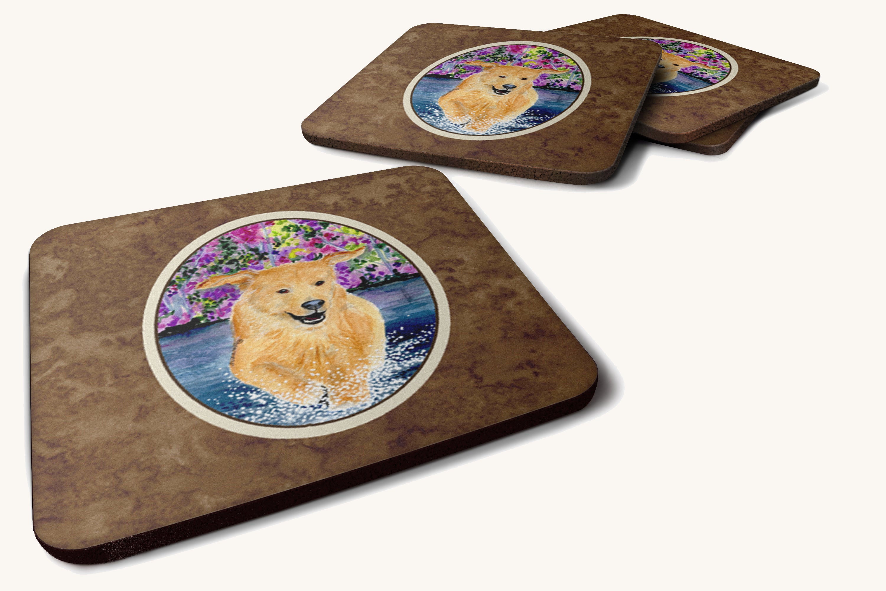 Hand-illustrated Golden Retriever Tail Sweep Foam Coaster Set