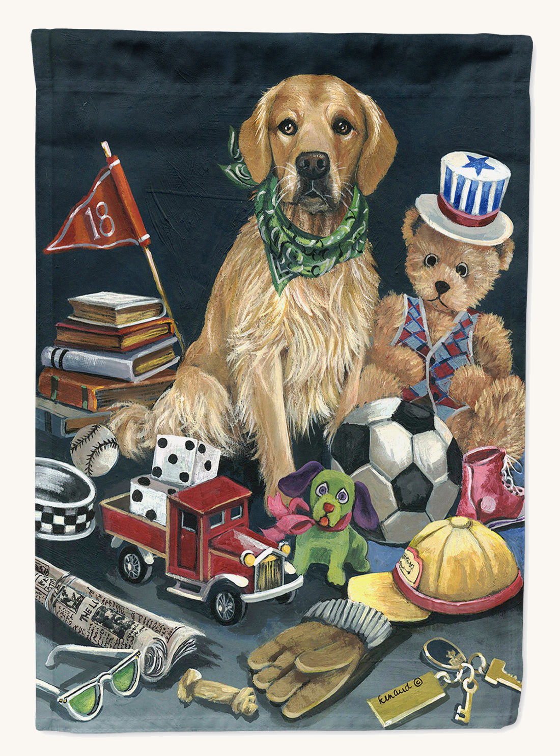 Hand-illustrated Golden Retriever Toys House Flag