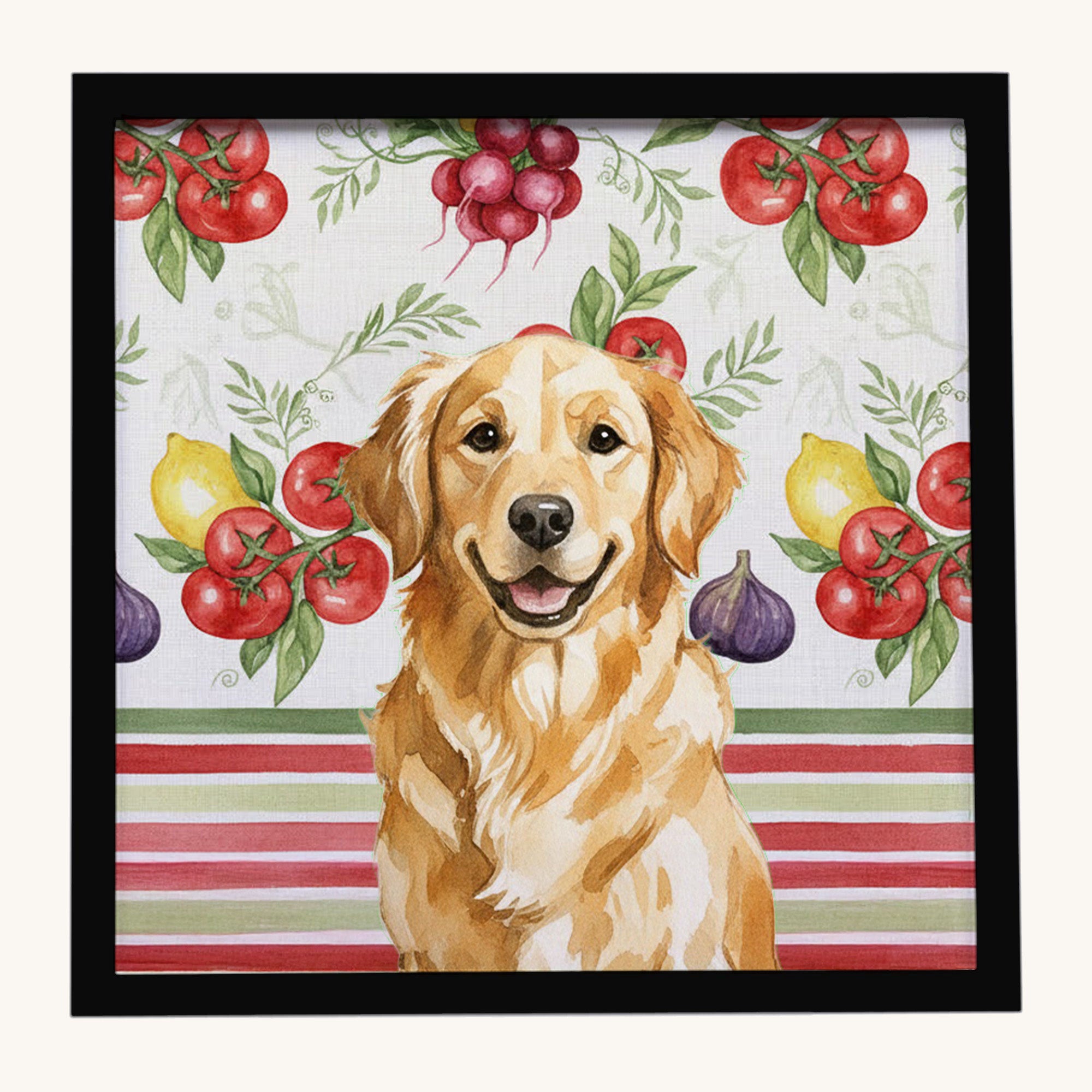 Hand-illustrated Golden Retriever Vegetables Framed Metal Print