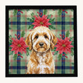 Hand-illustrated Goldendoodle Christmas Poinsettia Framed Metal Print