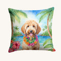 Hand-illustrated Goldendoodle Luau Party Throw Pillow
