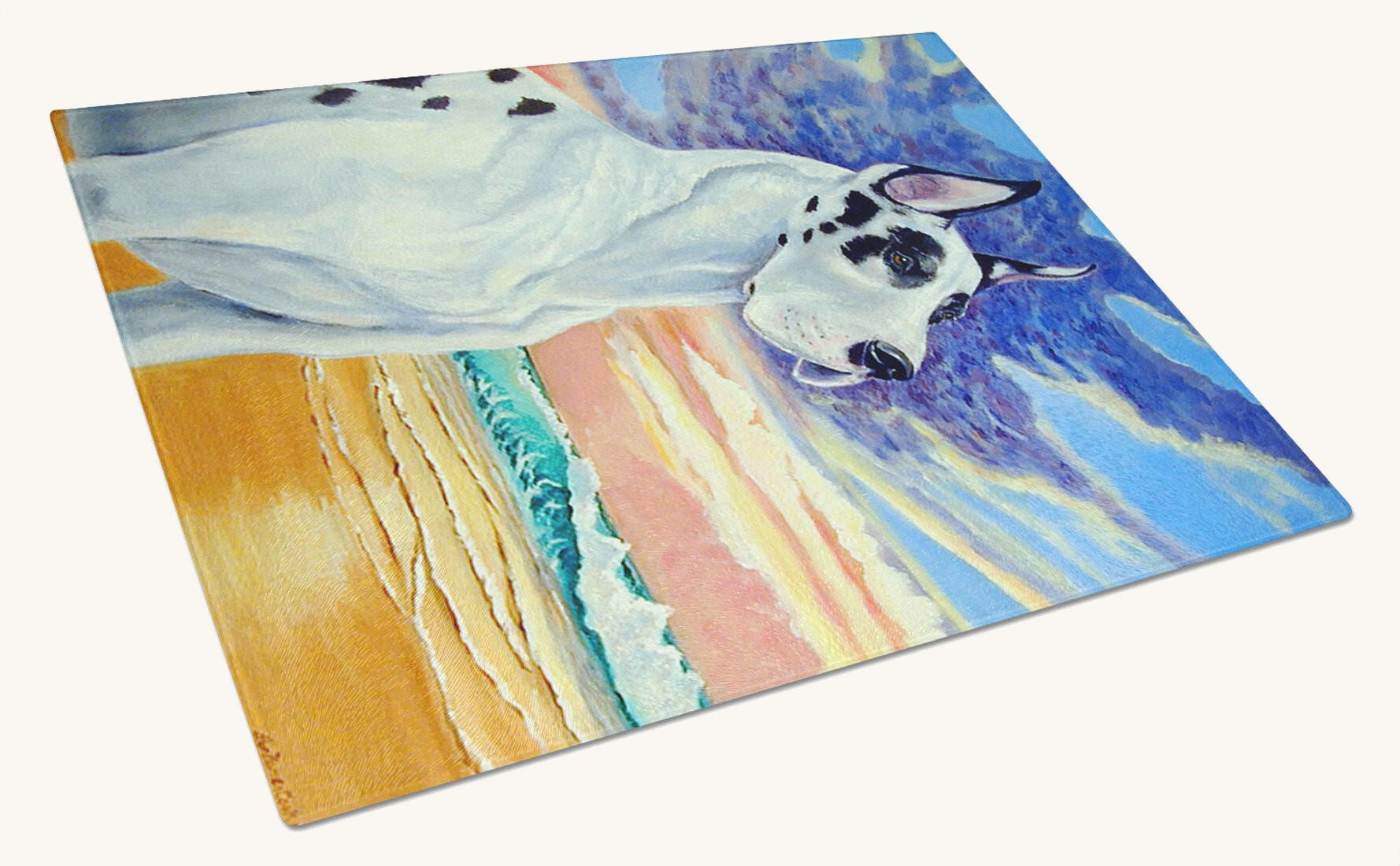 Hand-illustrated Great Dane Harlequin Glass Cutting Board