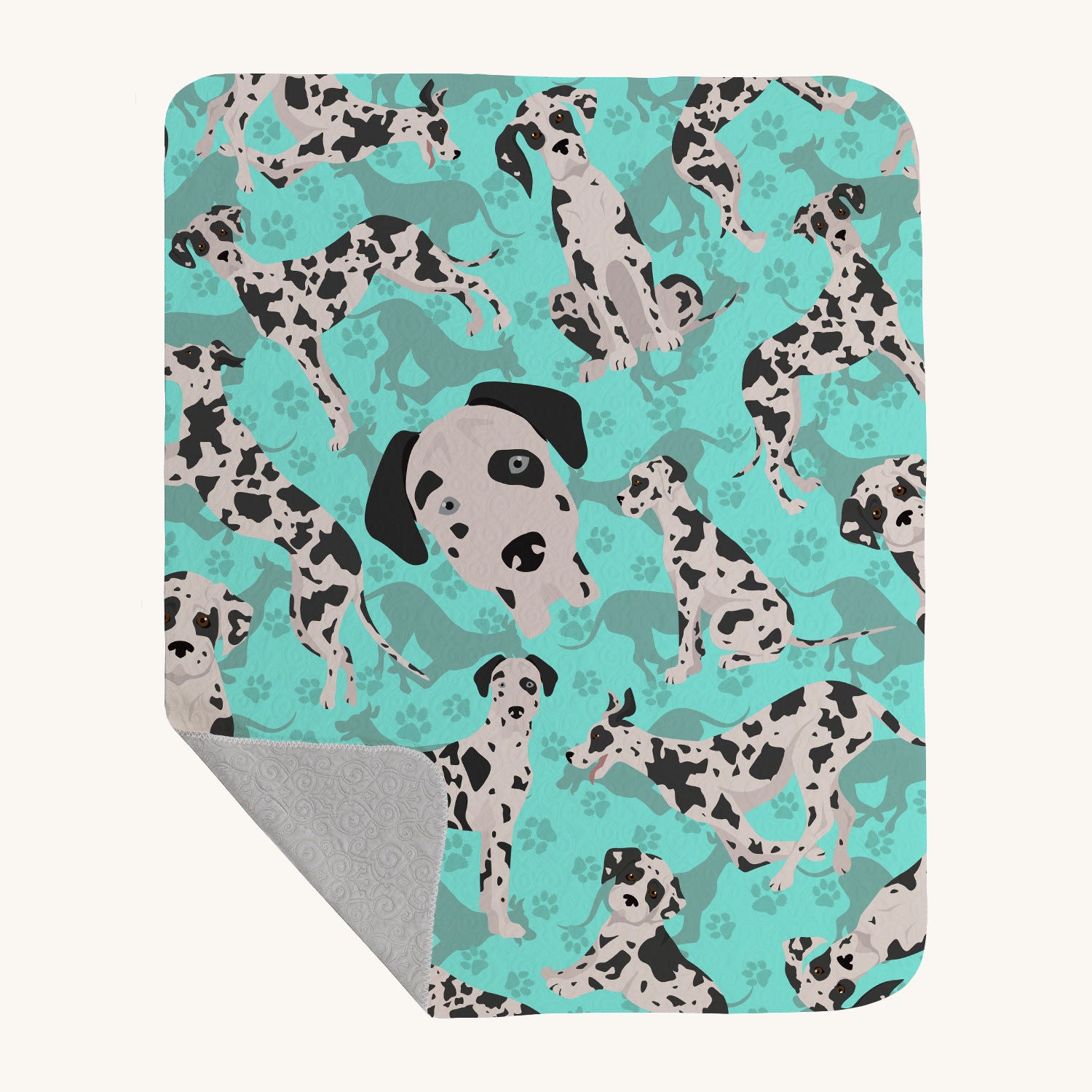 Hand-illustrated Great Dane Harlequin Portrait Quilted Throw Blanket