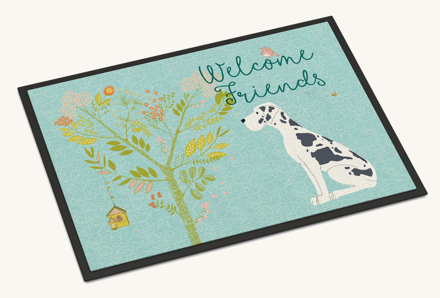 Hand-illustrated Great Dane Welcome Friends Doormat