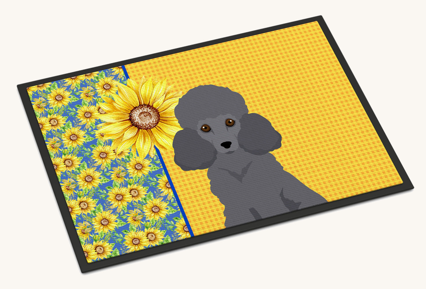 Hand-illustrated Grey Poodle Summer Sunflowers Doormat
