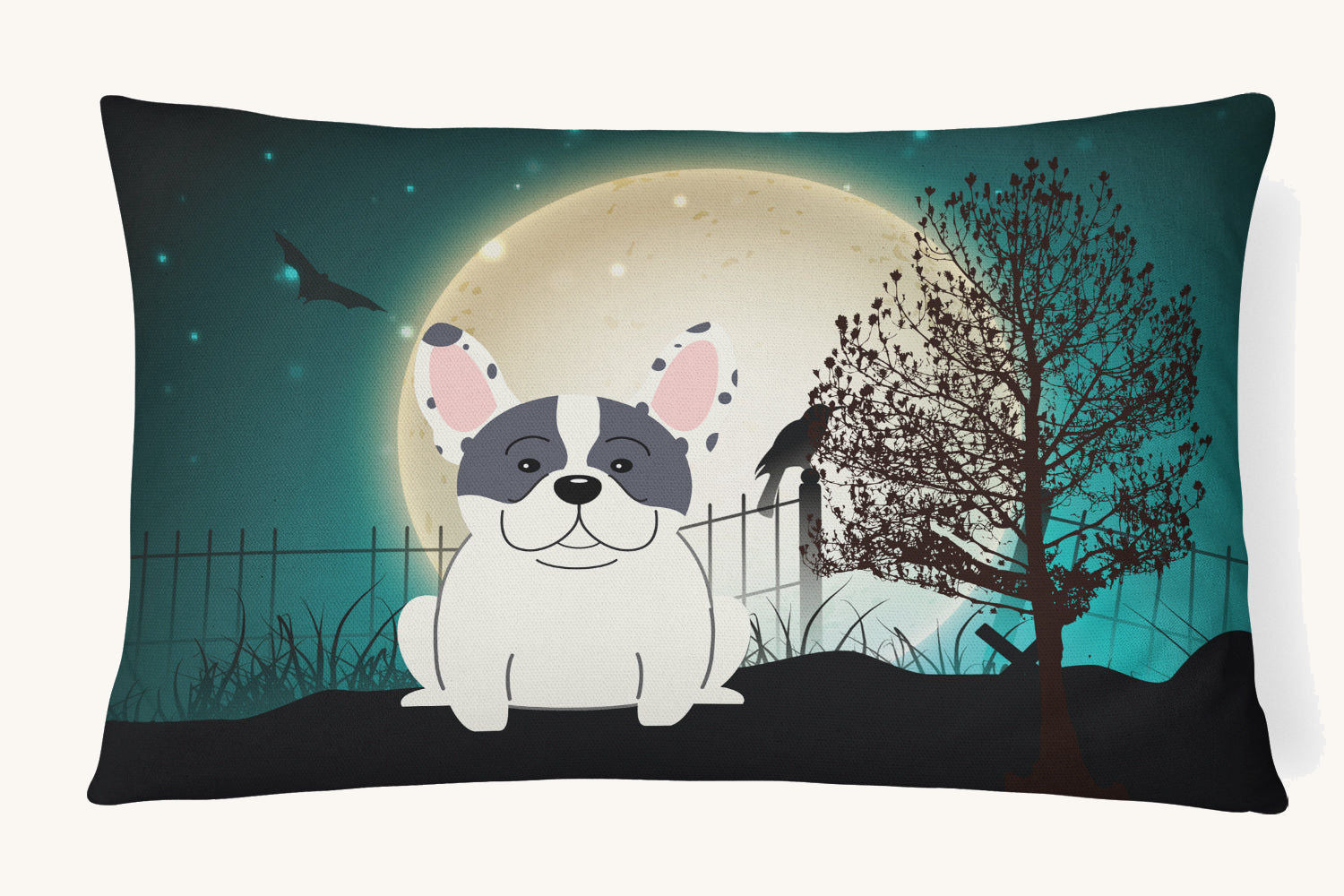 Hand-illustrated Halloween Scary French Bulldog Piebald Throw Pillow